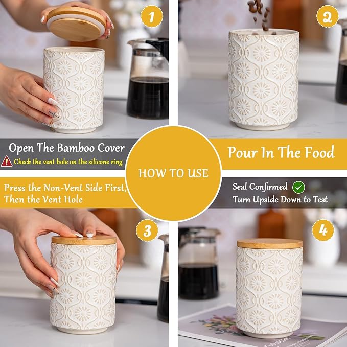 TEATALK Ceramic Canister with Airtight Lid, Perfect for Coffee, Sugar, Tea Storage, 23 Fl Oz, White