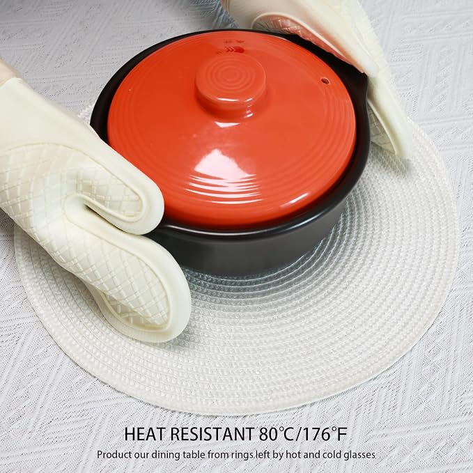 Winknowl 15 Inch Round Braided Placemats Set of 4, Washable Cotton Polyester Table Mats, Heat Resistant Non-Slip Place Mats for Kitchen Dining Table Decor (White,4pcs)