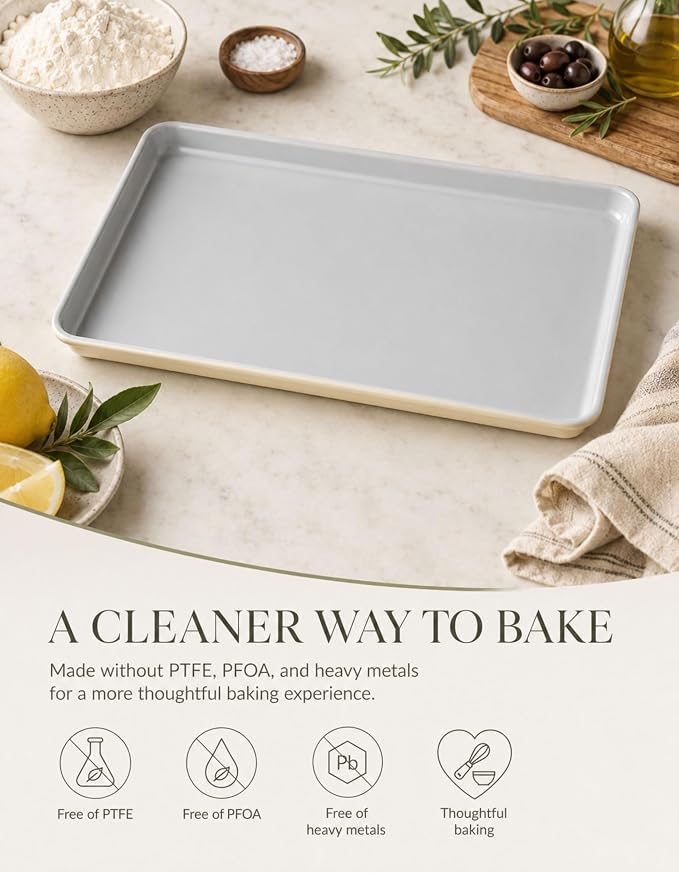 Ceramic Baking Sheet 15" x 10" Quarter Sheet Pan - KFCC Korean Ceramic Nonstick Cookie Sheet, Heavy Duty Aluminized Steel Baking Tray, Oven Safe to 550°F, For Cookies & Vegetables