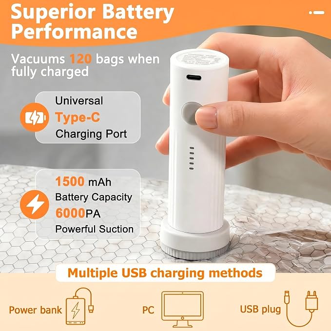 16 Pack Travel Vacuum Bags with Pump | Vacuum Seal Bags for Clothing Travel, Vacuum Storage Bags with Cordless USB Pump, PA+PE Zipper for Space Saver for Home