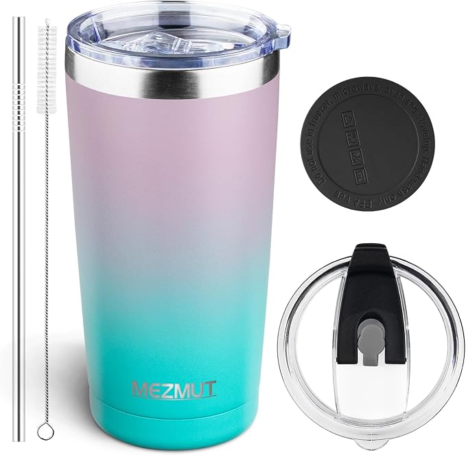 MEZMUT 20oz Insulated Tumbler Travel Coffee Mug with Lid Straw(Lavender,1) | 18/8 Stainless Steel Double Wall Vacuum Spill Proof Metal Insulated Tumbler with Daul Lid and Straw, Hot or Iced Coffee Cup