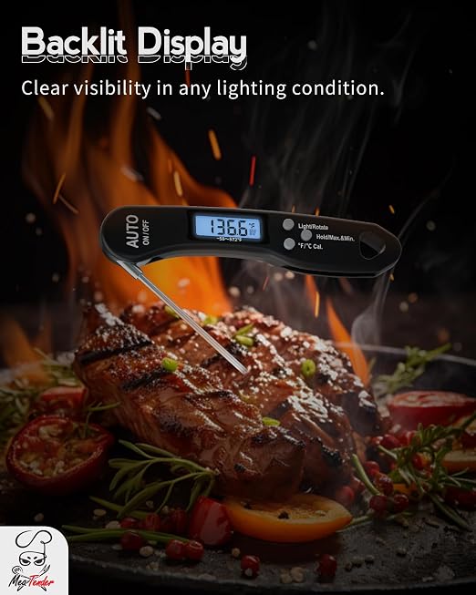 Ultra-Fast 1.2s Instant Read Meat Thermometer for Grilling & Smoking, ±1°F Accuracy with Calibration, Reversible Backlit LCD for Left/Right Hand, Magnetic Digital Food Thermometer for BBQ, Candy, Oil