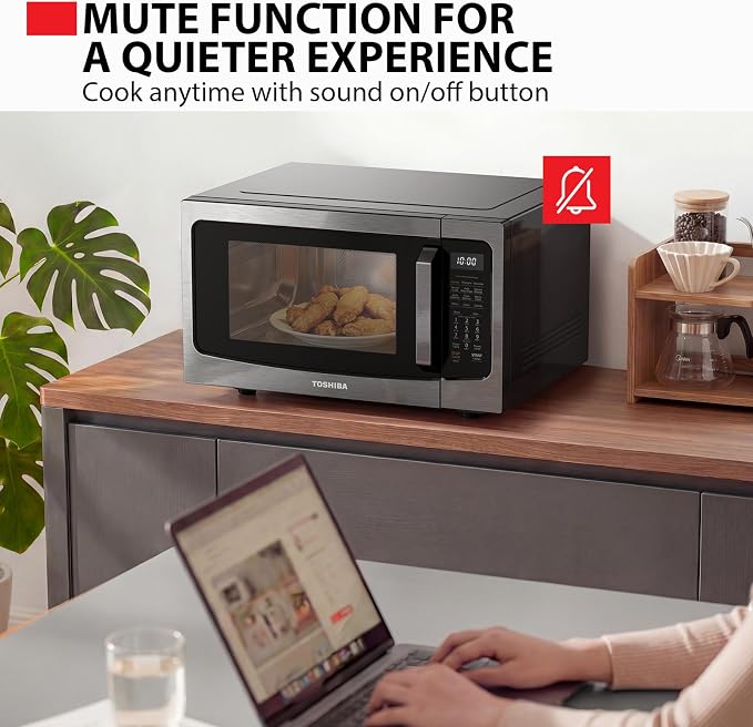 TOSHIBA 4-in-1 Countertop Microwave Oven with Air Fryer, 1.5 Cu.Ft, 1000W | Smart Sensor, Convection, Mute Function, Position Memory Turntable, for Home Kitchen, Black Stainless Steel