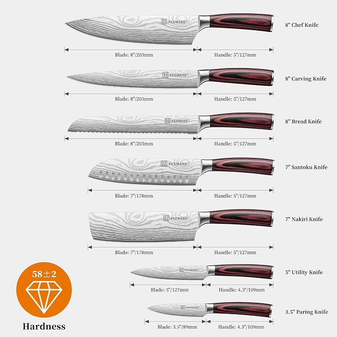 7 Pieces Kitchen Knife Set, Professional Ultra Sharp Chef Knife Set | Japanese High Carbon Stainless Steel with Pakkawood Handle, Kitchen Gadgets, Unique Gifts for Women Men