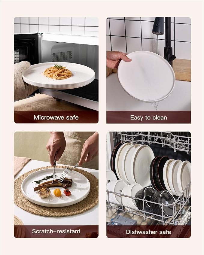 Line Porcelain Dinnerware Set, dish set for 6, White | Premium dinnerware set, chip-resistant & durable. Safe for dishwasher, microwave, oven. For daily meals to festive feasts