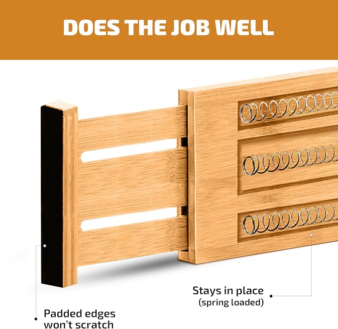 6-Pack Drawer Dividers 6-Inch High Dresser Drawer Organizer 11.5 to 17 Inch | Bamboo, Spring Loaded, No Tools Needed, for Clothes, Utensils, Socks and Deep Drawers in Bedroom, Bathroom, Kitchen, Office