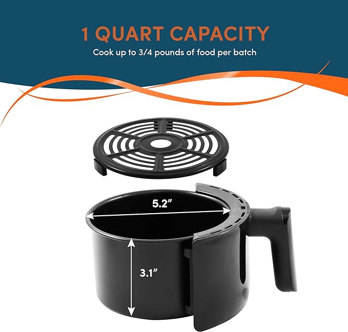 Elite Gourmet EAF1121 Personal Air Fryer, Compact, Oil-Less, 1000W, 1.1Qt | Healthy Cooker, Timer & Temperature Controls - Space-Saving Design