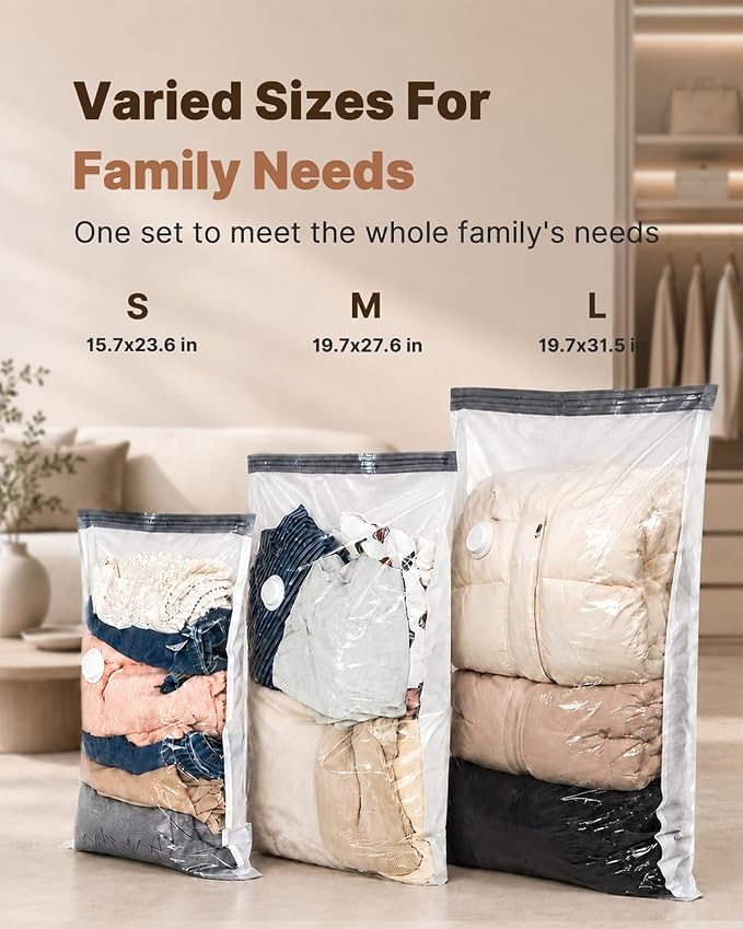 Vacbird Travel Vacuum Storage Bags with Rechargeable Cordless Pump, 12 Pack Vacuum Seal Bags for Clothing(4 Large+4 Medium+4 Small), Compression Packing for Clothes Suitcase Luggage Blanket Pillows