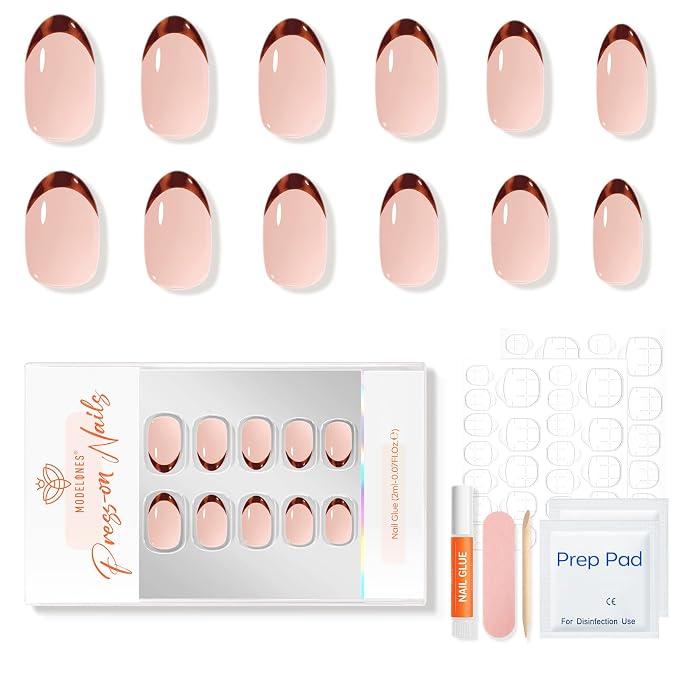 modelones Leopard Print French Tip Press On Nails, Short Oval Fake Nails | Nails Press Ons with Nail Glue, Adhesive Tabs, Nail File, Prep Pad, Manicure Stick, 32Pcs 16 Sizes, Fall Women Girl Gift