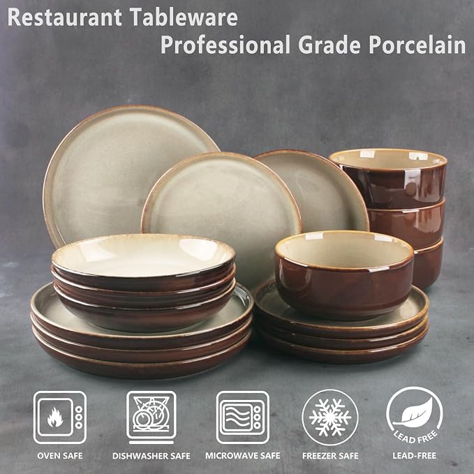Ceramic Dinnerware (16 pcs) Serve 4 people, Plates and Bowls Sets,Handmade Reactive Glaze Dishes Set, Chip Resistant and Scratch Resistant, for Oven & Dishwasher & Microwave Safe