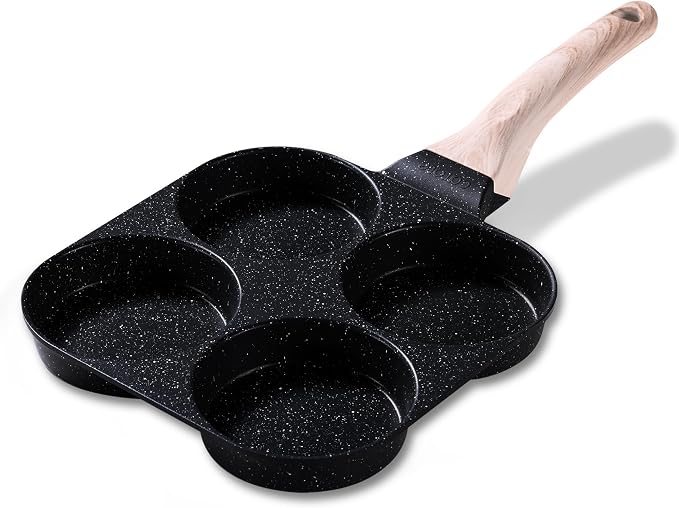 CAROTE 4-Cup Nonstick Granite Egg Pan, Black | Kitchen Non-Toxic PFOA Free Cookware for Breakfast, Suitable for Gas Stove & Induction, Easy to Clean
