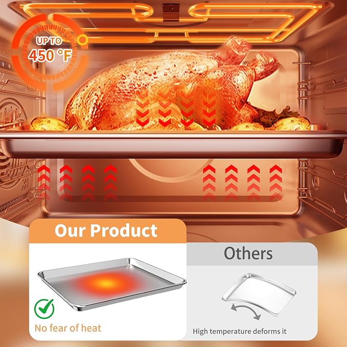 Baking Sheet Set of 3, Stainless Steel Cookie Sheets Baking Sheet Pan, 10.5/12.4/16 Inch, Thicker and Firmer Baking Pans Set, Non-stick, Non toxic & Heavy Duty & Easy Clean, Dishwasher Safe