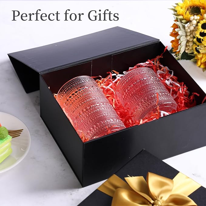 Moretoes Hobnail Drinking Glasses Set of 12, Vintage Water Glass Cups | 12 Oz Highball Glasses & 10 Oz Cocktail Glasses, Clear Embossed Boho Kitchen Bar Tumbler for Whiskey, Beer, Juice, Milk