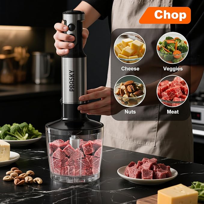 Immersion Blender Handheld 1200W, 20-speeds, 5-in-1 Handheld Mixer | Mining Beaker,Chopper,Whisk, Frother and Stick Blender Suitable for Kitchen, Protein Shakes and Baby Food - Black