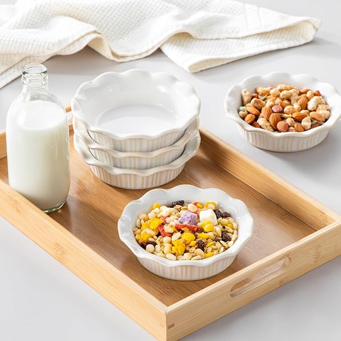 vancasso Mini Pie Pans Set of 6, 5.2 Inch Ceramic Deep Dish Pie Plates with Ruffled Edge for Baking, Microwave & Oven Safe, White