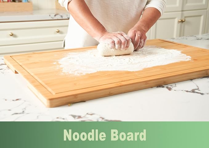 Allsum 36x24" Bamboo Cutting Board for Kitchen, Extra Large Wood Stove Top Cover, Noodle Board over Sink, Charcuterie Cheese Serving Tray with Side Handles and Juice Grooves