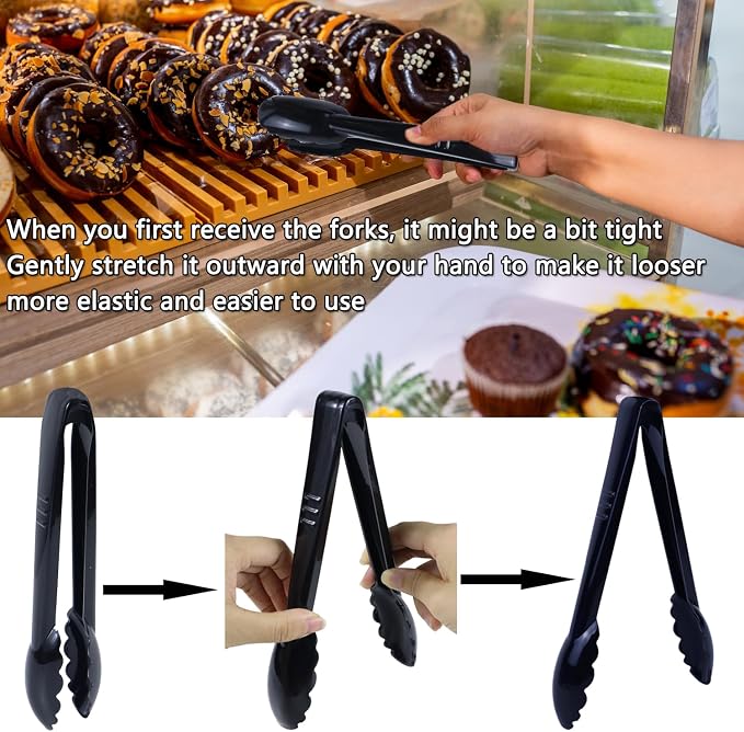 24Pcs Black Plastic Serving Utensils, Spoons Forks and Tongs Set | Disposable party serving utensils for dinner parties, buffets, salad, noodles, soup and weddings, black serving supplies