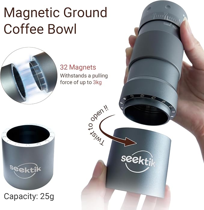 Manual Coffee Grinder Portable Hand Crank Coffee Mill for Home & Travel | Foldable Handle,Stainless Steel Conical Burr,for Espresso French Press Pour Over Drip, External Adjustable Setting,Grey
