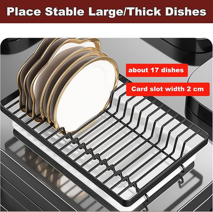 Dish Drying Rack,Dish Racks Drainer,Keep Kitchen Sink Shlef Organized | Over The Sink Dish Drainer Drying Rack 3 Tier with Drain Tray,Chopsticks Rack,Knife Holder
