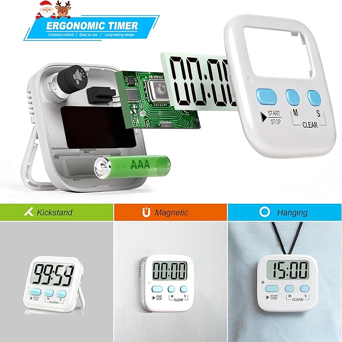 2 Pack Digital Timer for Kids Classroom Kitchen Timers for Cooking | w/ Battery, Easy to View, Alarm, Mute Mode, Count Down/Up, Magnetic, Kickstand, Hanging, Classroom Timer for Teacher Supplies