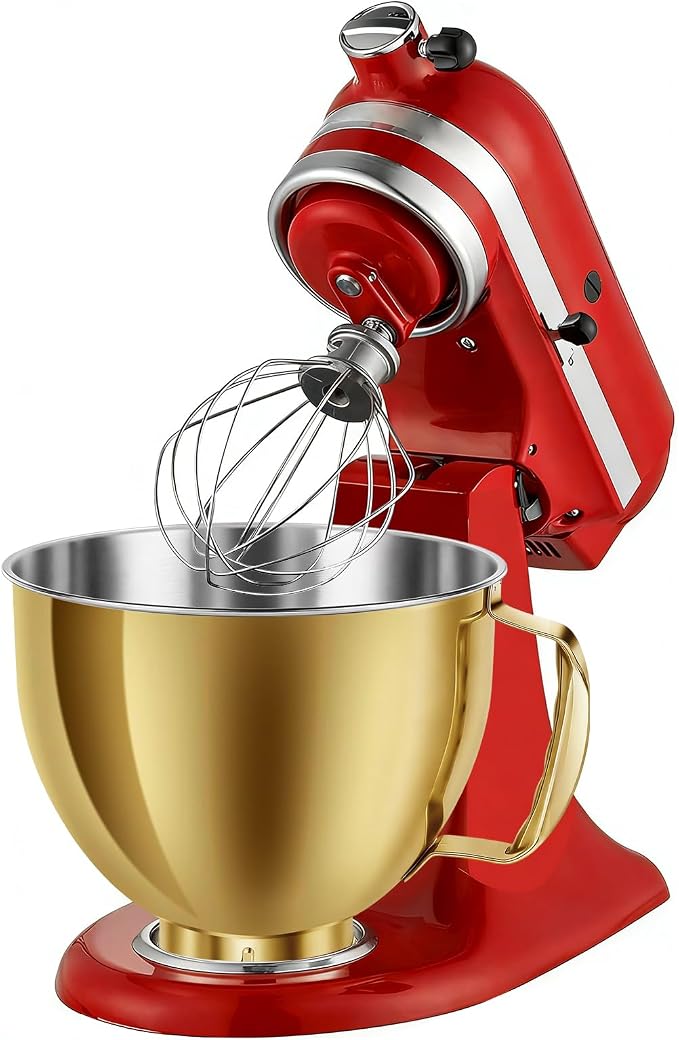 KITOART 5QT Stainless Steel Mixer Bowl with Handle for KitchenAid Gold | Mixer Bowl Compatible with KitchenAid 4.5-5 QT Artisan Tilt-Head Stand Mixers, Dishwasher Safe, Check Verified Fit Chart.