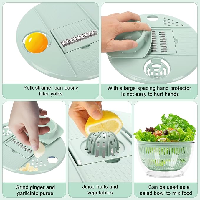 Salad Spinner Large, 5.3 QT 5 IN 1 Lettuce Spinner Dryer with 5 Blades Slicing and Pureeing Vegetables Wash Bowl Kitchen Gadgets for Efficient Salad Preparation Food Washing