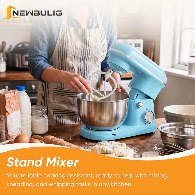 NEWBULIG Stand Mixer 4.2QT, Kitchen Electric Mixers Alternative | 10-Speed Dough Hook, Whisk, Beater & Splash Lid, Multi-Cover for Baking, Cakes and Home Cooking Needs