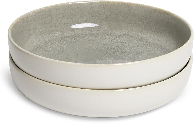SANGO Resona Moss Large Serving Bowl (Set of 2), 64.25 oz, 10" Stoneware Bowls for Pasta, Salad & Dinner, Big Ceramic Bowls for Entertaining with Glossy Reactive Glaze, Dishwasher & Microwave Safe