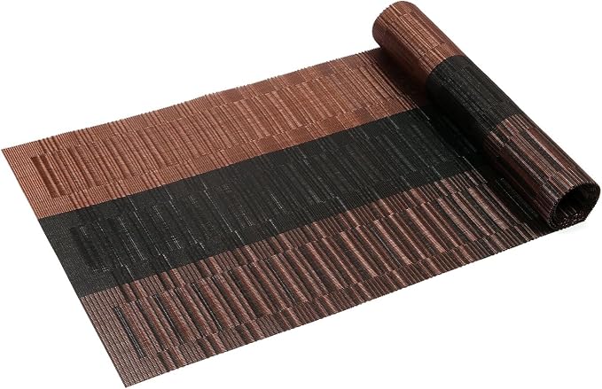 SHACOS Woven Vinyl Table Runners PVC Table Runners 12 x 90 inch Long Wipeable Bamboo Weave Runner for Tables Indoor Outdoor, Ombre Coffee Black