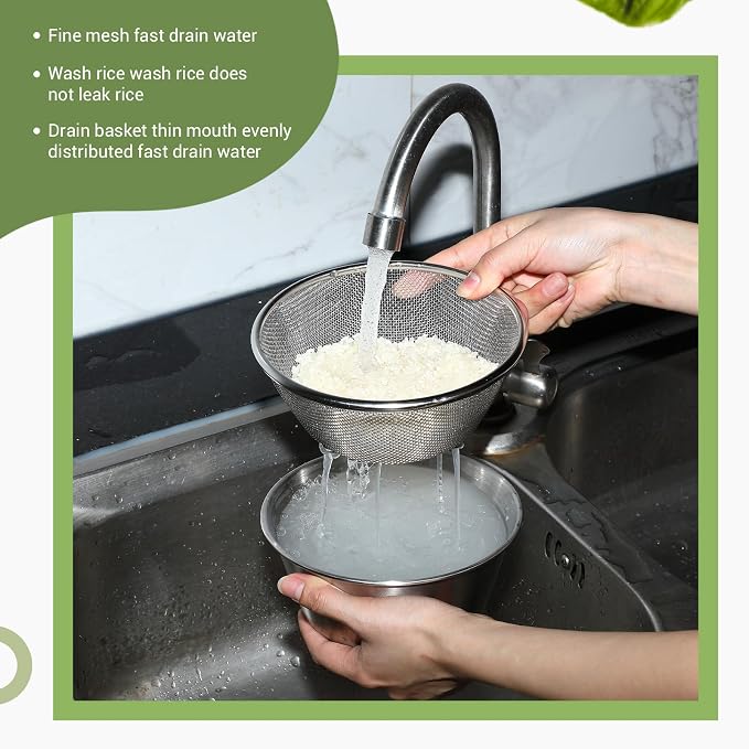 Mini Colander Food Strainer | Fine Mesh Colander with Bowl, 305 Stainless Steel, Strainer for Washing Fruits Vegetables Rice, Kitchen Cooking Prep
