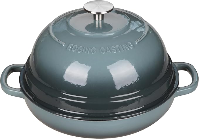 EDGING CASTING Enameled Cast Iron Dutch Oven Pot with Lid, Round Bread Oven for Homemade Sourdough Bread Baking, 6 Quart, Slateblue