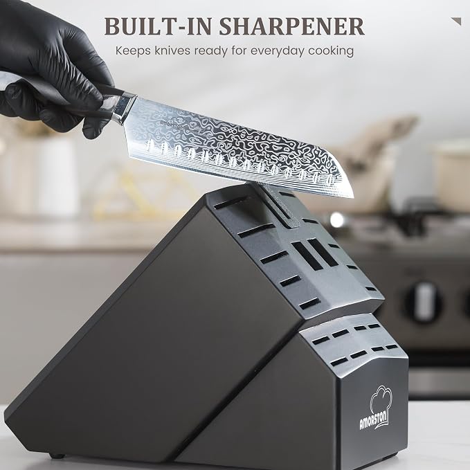 22 Pieces Knife Block Set with Built-in Sharpener | Built-in Sharpener Block, Dishwasher Safe, High Carbon German Stainless Steel, Laser-engrave, Kitchen Weddings Birthdays Gift