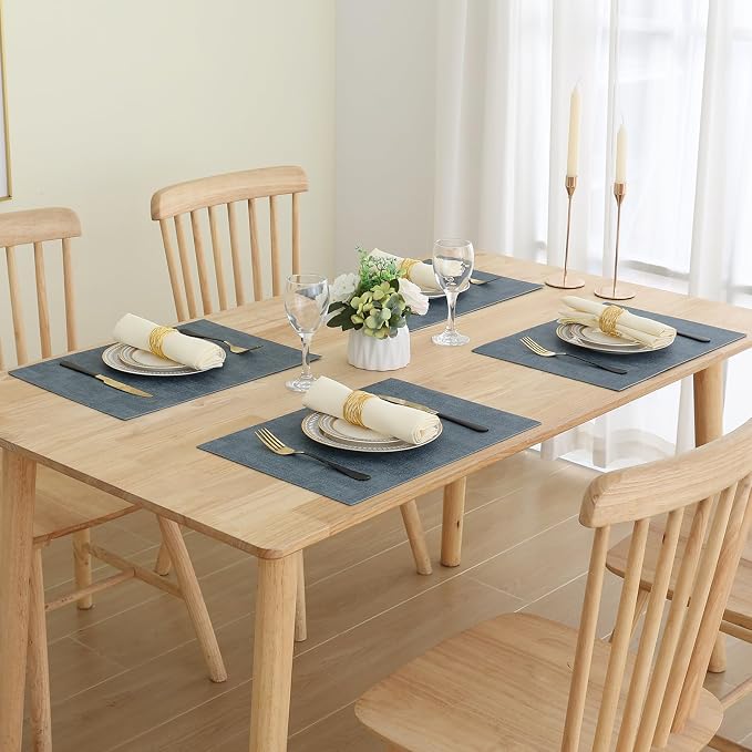Homaxy PU Faux Leather Placemats for Dining Table, Set of 6, Blue | Waterproof Wipeable Washable Table Mats, Easy to Clean Anti-Slip Place Mats, 11.8" x 17"