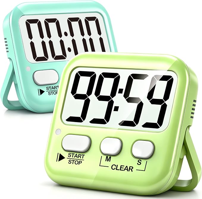2 Pack Digital Timer for Kids Classroom Kitchen Timers for Cooking | w/ Battery, Easy to View, Alarm, Mute Mode, Count Down/Up, Magnetic, Kickstand, Hanging, Classroom Timer for Teacher Supplies