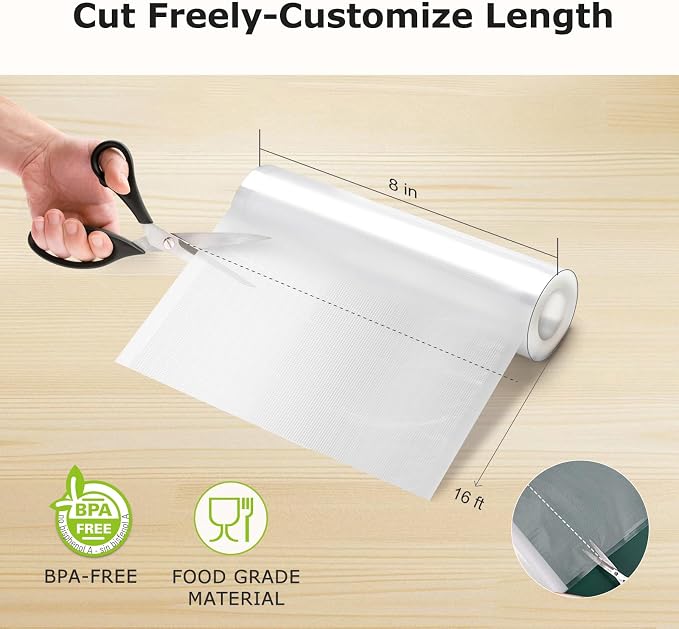 Bonsenkitchen 6 Rolls 8" x 16' Vacuum Sealer Bags for Food with a Color Box | Commercial Grade, Food Storage or Sous Vide, Puncture Resistant Heavy Duty Design, BPA Free Food Grade Safe Material, VB20