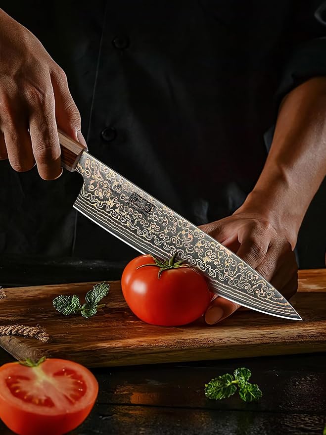 HOSHANHO 8" Damascus Chef Knife, 33-Layer Copper & Damascus Kitchen Knife | Ultra Sharp Japanese Kitchen Knife, Professional Cooking Knives with Ergonomic Ebony Handle & Gift Box