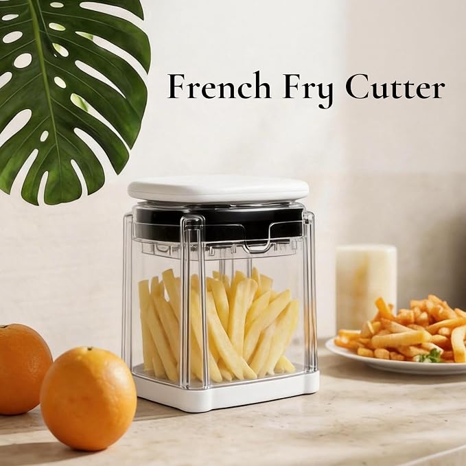 2-in-1 French Fry Cutter Potato Slicer with Container Manual Vegetable Chopper with 2 Blades Potato Cutter for Fries Apple Slicer