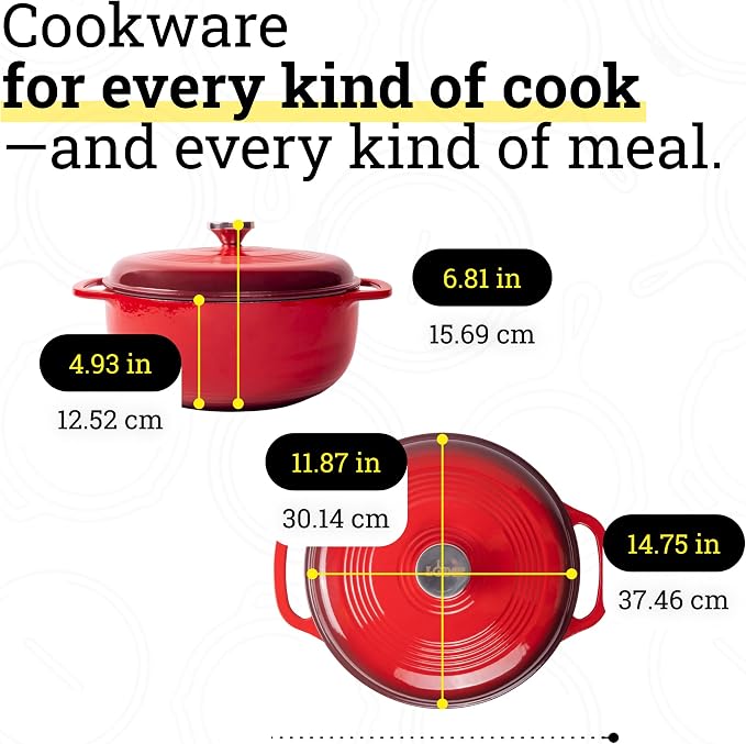 Lodge Essential Enamel Cast Iron Dutch Oven with Lid 7.5 Quart - Oven-Safe Enamel Cookware up to 500° F - Heat-Retaining Braising & Roasting Pot - Non-Toxic Cookware - Island Spice Red