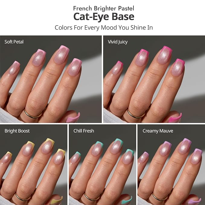 BTArtboxnails XCOATTIPS Pastel French Tip Press On Nails, S Square, Cat Eye | Lamp-Curable 4-Week Wear, Salon Quality Value at Home, Natural Nail Look, Easy-to-Apply for Beginners, 160ct Nail Tips Only