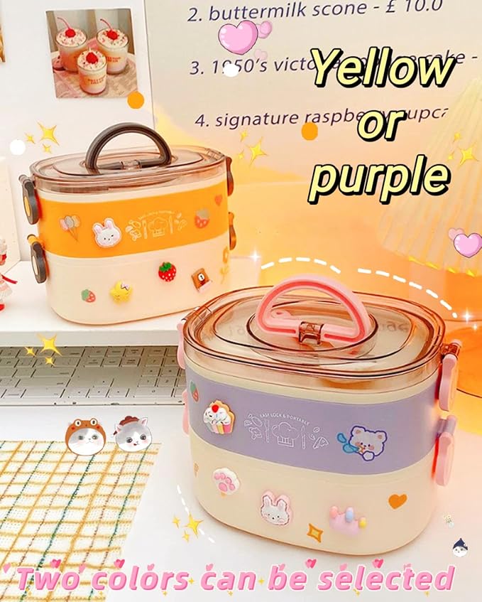 Kawaii Bento Box, Leakproof Lunch Box with Bag & Tableware