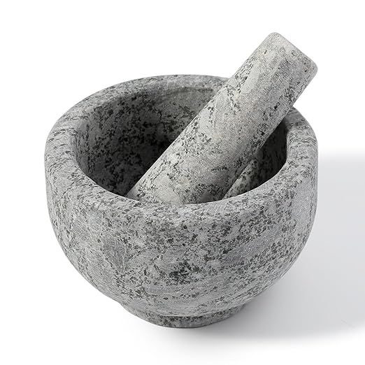 Natural Marble Mortar and Pestle Set, 5" Heavy Duty Granite Grinder for Kitchen, Guacamole, Salsa, Pill Crusher, Spice, Herb, Marble Bowl for Kitchen Counter, Granite Spice Grinder Bowl