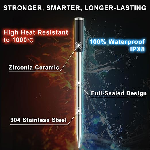 SP2 Smart Wireless Meat Thermometer with Display Base, WiFi BBQ | NIST ±0.5°F Accuracy, Ultra-Thin Probe, 10X Long Range Signal, WiFi App Monitoring for BBQ, Grill, Smoker & Oven