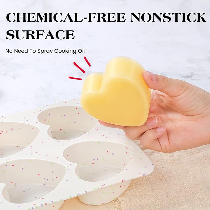 3 Inch Large Heart Shaped Silicone Molds for Chocolate, Candy, Cake, Soap (Set of 2, Cream)