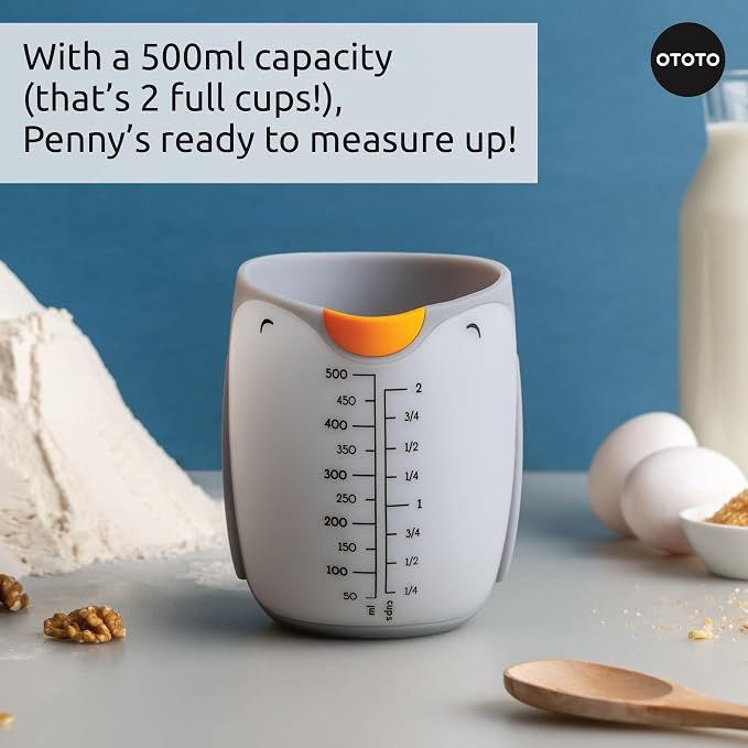 OTOTO Penny Penguin Silicone Measuring Cups for Cooking - 500ml Cute Measuring Cups for Baking, BPA-Free, Microwave Safe, Penguin Gifts, Cute Kitchen Accessories, Funny White Elephant Gifts
