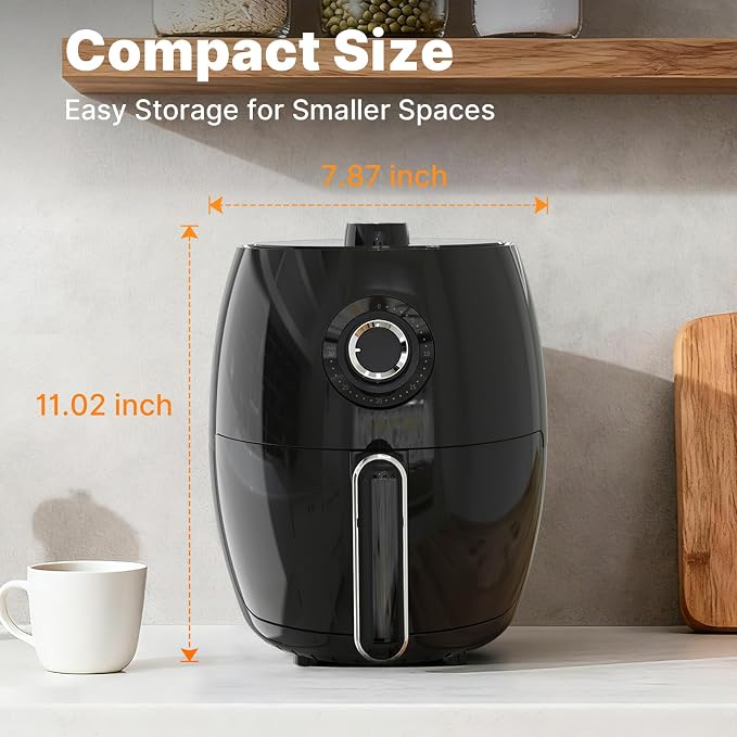 Compact Air Fryer Small, 2.1QT, 4-in-1 Small Mini Airfryer Compact, Bake, Roast, Reheat, 98% Less Oil, Adjustable Temperature & Timer, Quiet, Nonstick & Dishwasher Safe Basket, BPA-Free, Black