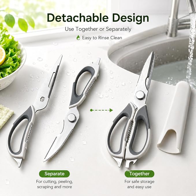 4-Pack Heavy Duty Kitchen Shears, Stainless Steel, Come-Apart Design for Easy Cleaning, Multi-Purpose Cooking Scissors with Magnetic Holder for Fridge Organization Kitchen Tools Set