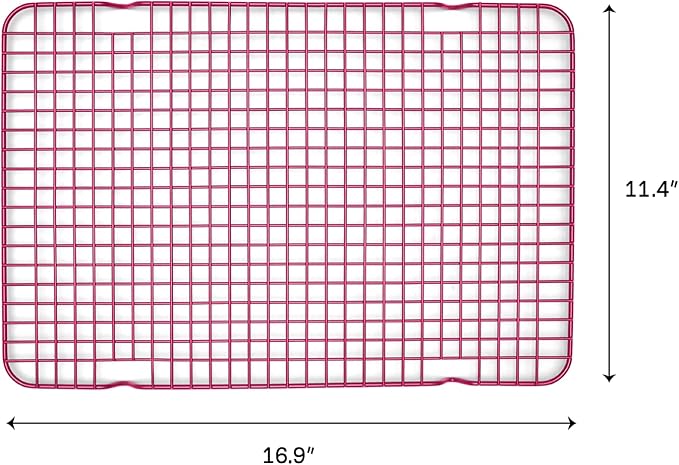 Great Jones Non Stick Wire Cooling Rack (Raspberry) – Fits Half Sheet | 16.9" × 11.4" Non Toxic Baking Rack, Heavy-Weight Aluminized Steel, Oven Safe 450 °F, Bacon & Cookie Cooling Rack