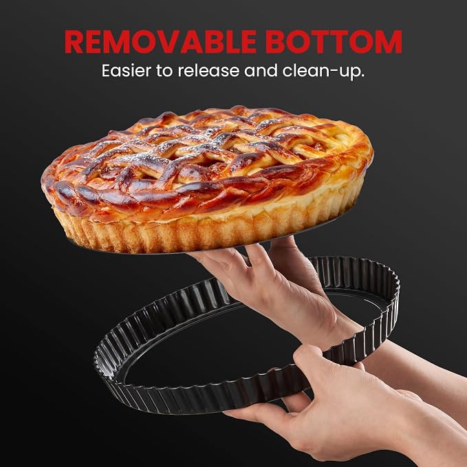 Tart Pan 9 Inch 10 Inch Removable Bottom,with Crust Shaper Ring, Non-stick | 2 Pack | Carbon Steel Round Deep Fluted Pie Pan,Tart Molds,Quiche Pan,Quiche Baking Dish Tart Pans For Baking Party Festival