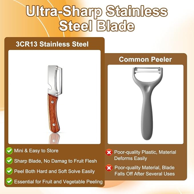 Multi-Functional Vegetable Peeler for Kitchen, 2 in 1 Stainless Steel Vegetable Peeler with Wooden Handle and Bottle Opener,Kitchen Tool for Fruit Apple Potato Carrot Pumpkin Papaya (2pcs)