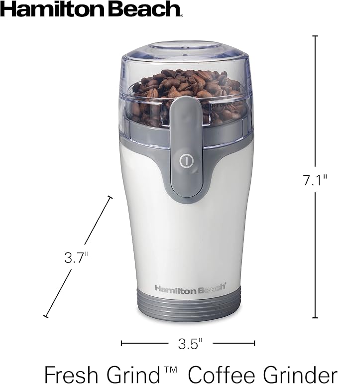 Hamilton Beach Fresh Grind Electric Coffee Grinder For Up To 12 Cups | Grinds Coffee Beans, Spices & More | Stainless Steel Blades | Easy-Clean Removable Chamber | White | 80420